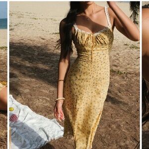 Commense Yellow Floral Midi Dress